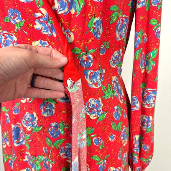 Zara | Red Floral Print Long Sleeve V-neck Crossover Mini Romper Dress - Picture 8 of 13